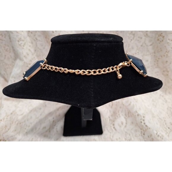 Vintage Blue Geometric Stone Statement Necklace With Gold-Tone Chain - Picture 4 of 4